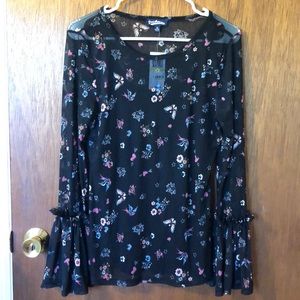Mesh bell sleeve black top
